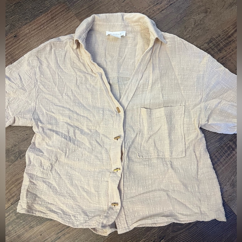 Kirious Tan Linen Cropped Button up Shirt